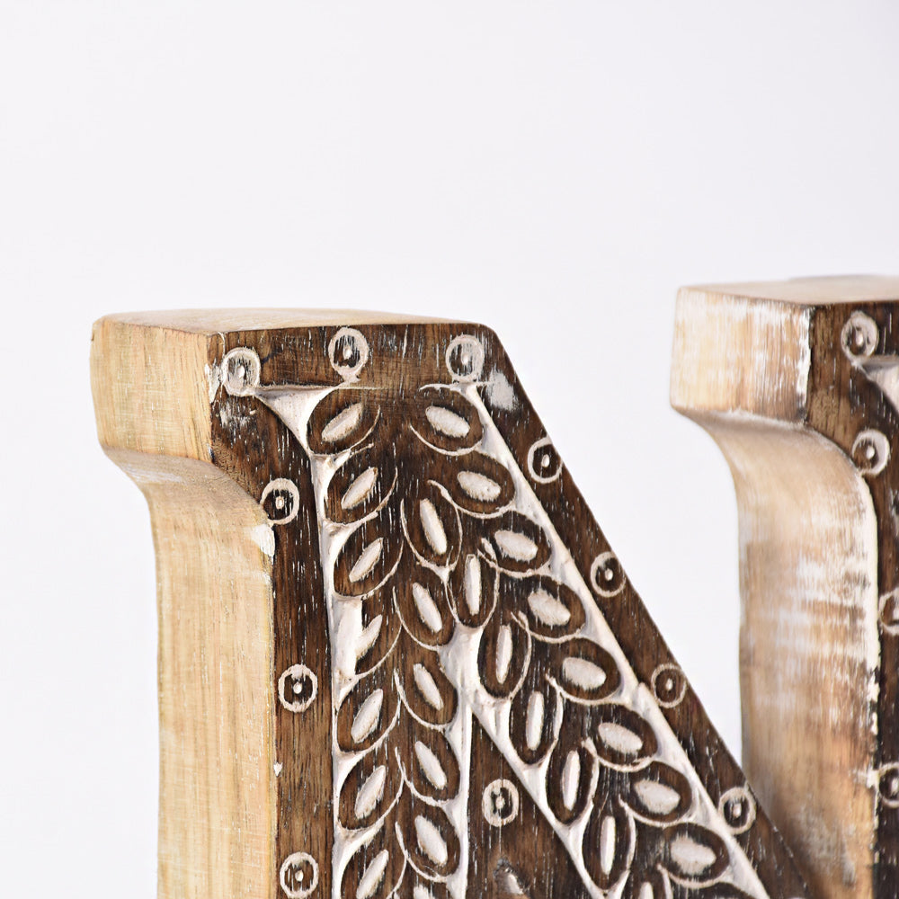 Bohemian Teardrop-Patterned Mango Wood Carved Letter & Number Block