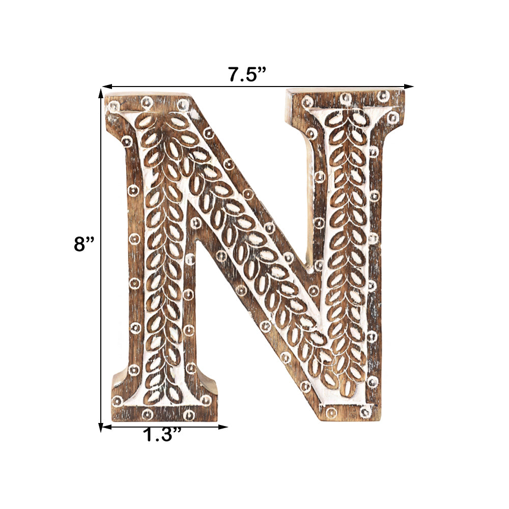 Bohemian Teardrop-Patterned Mango Wood Carved Letter & Number Block