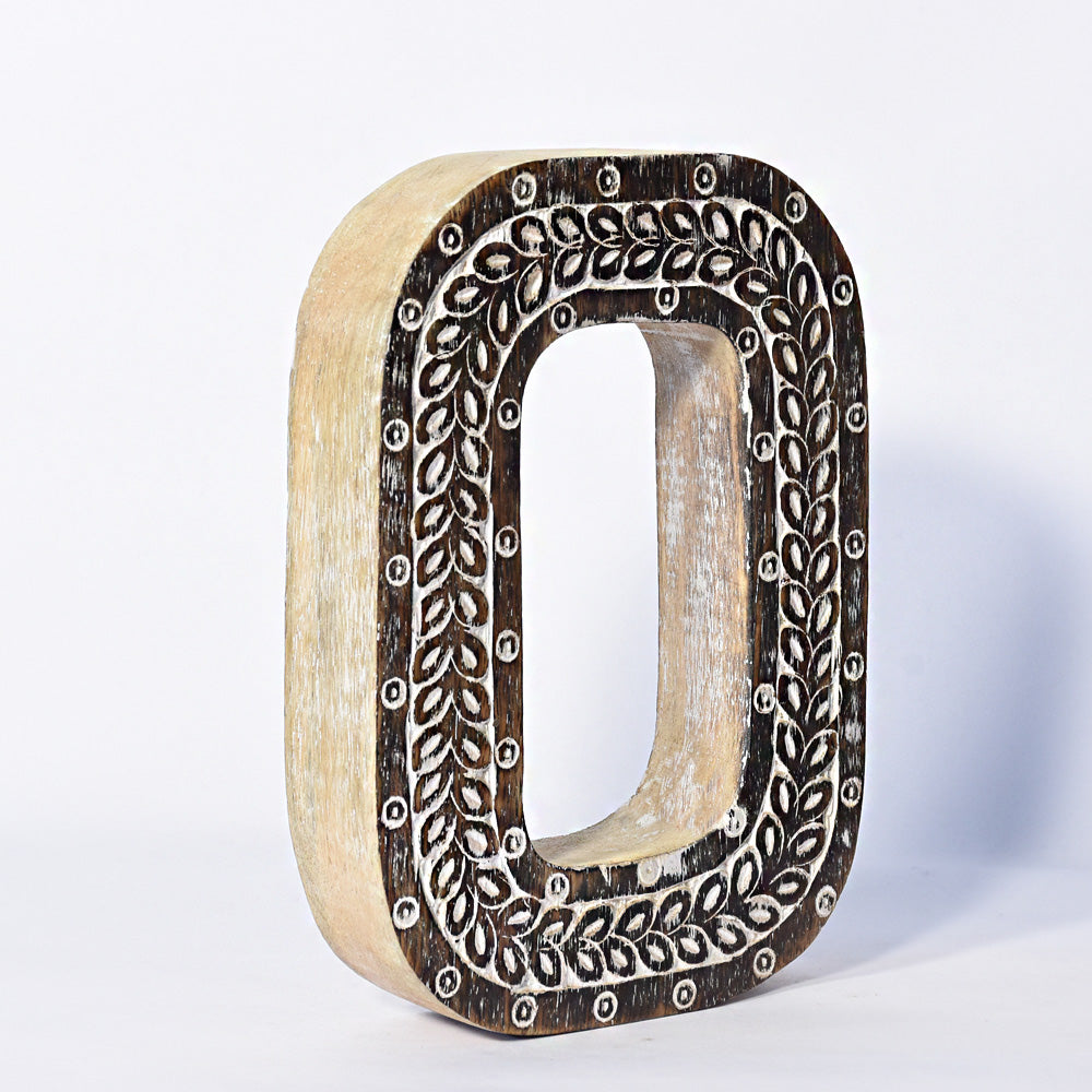 Bohemian Teardrop-Patterned Mango Wood Carved Letter & Number Block