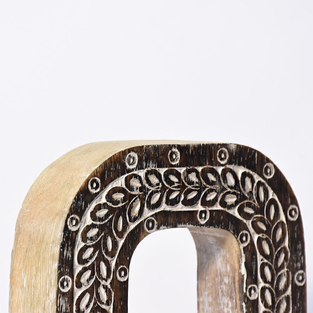 Bohemian Teardrop-Patterned Mango Wood Carved Letter & Number Block