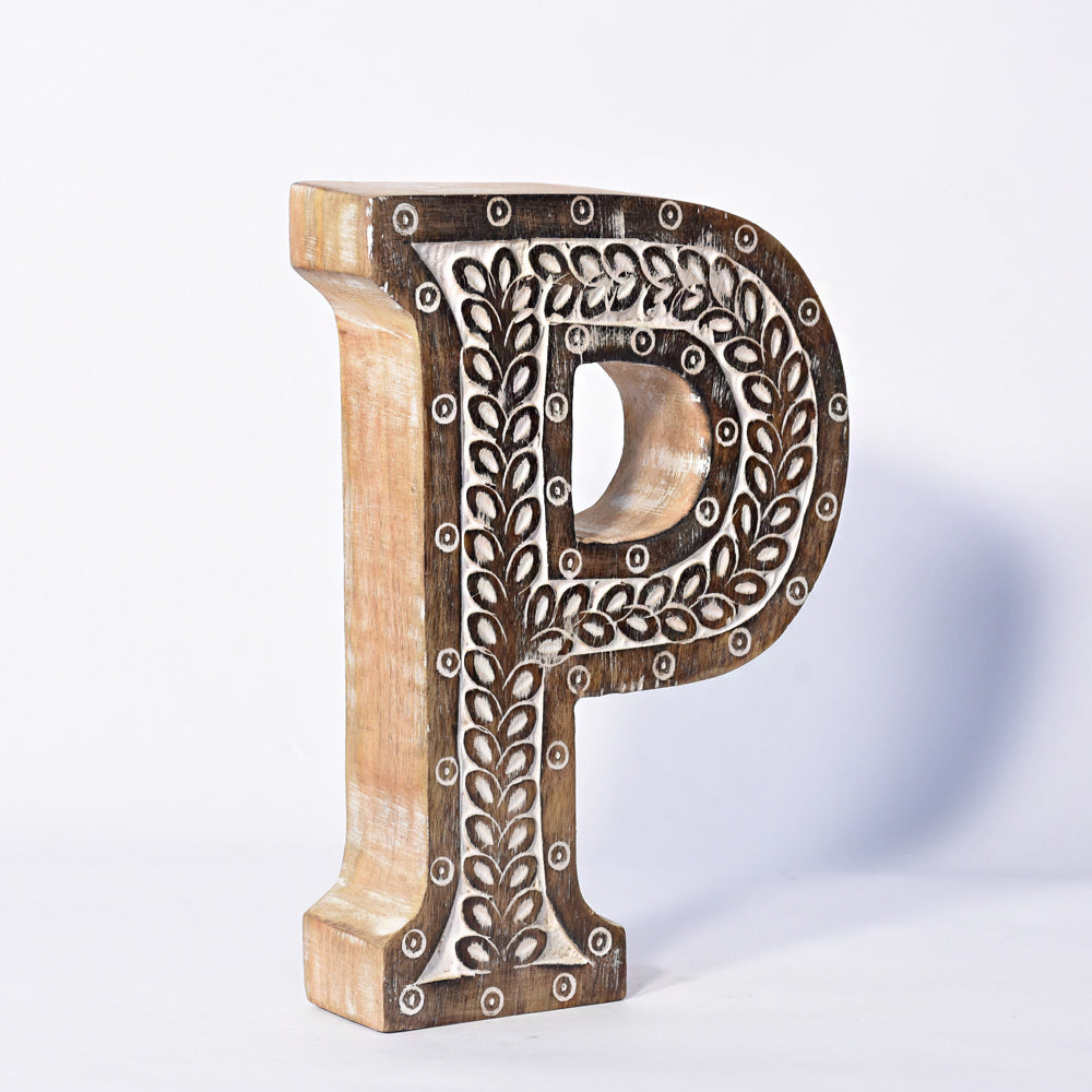 Bohemian Teardrop-Patterned Mango Wood Carved Letter & Number Block