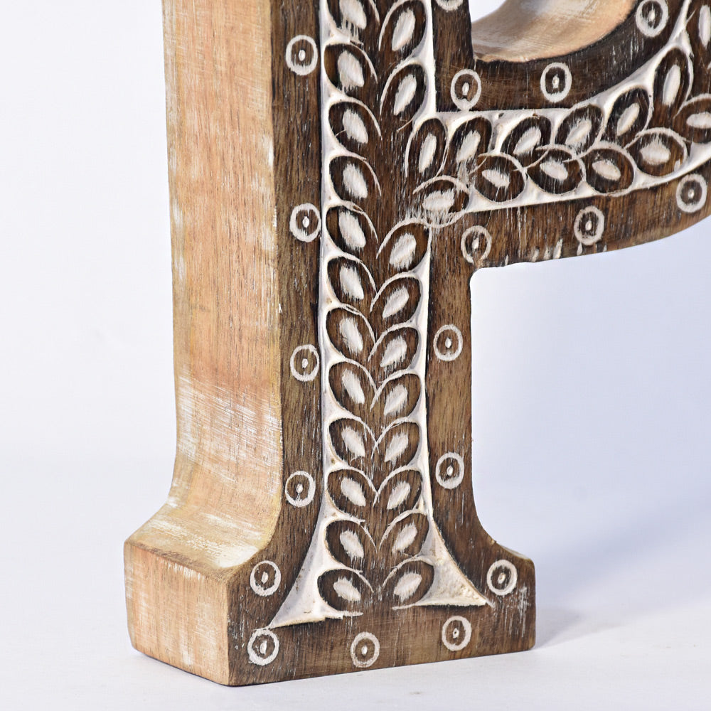 Bohemian Teardrop-Patterned Mango Wood Carved Letter & Number Block