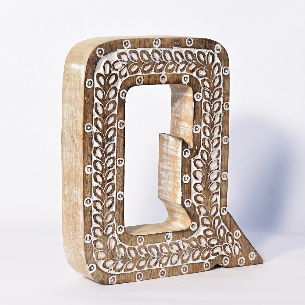 Bohemian Teardrop-Patterned Mango Wood Carved Letter & Number Block