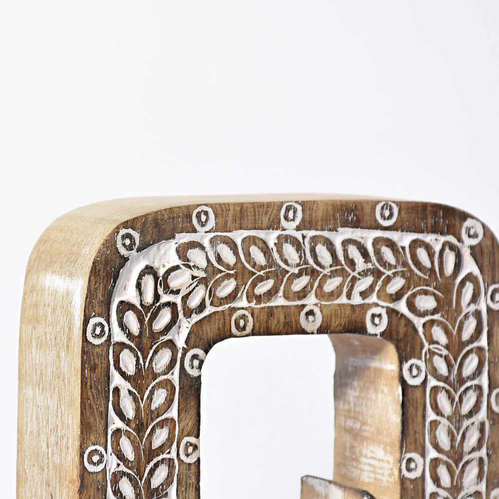 Bohemian Teardrop-Patterned Mango Wood Carved Letter & Number Block