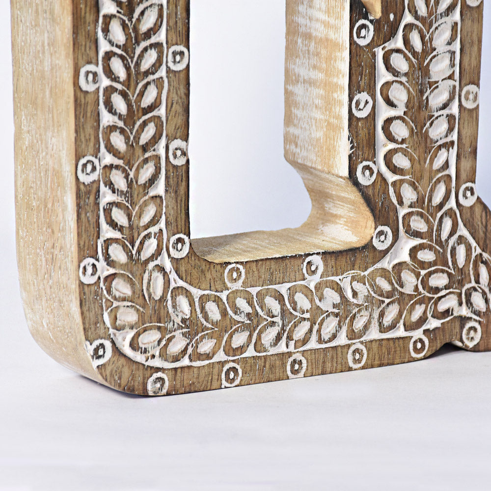 Bohemian Teardrop-Patterned Mango Wood Carved Letter & Number Block