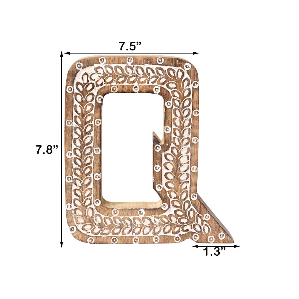 Bohemian Teardrop-Patterned Mango Wood Carved Letter & Number Block