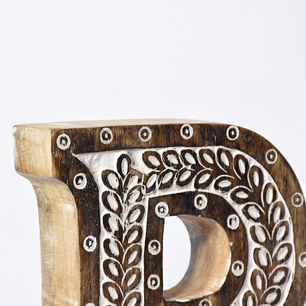 Bohemian Teardrop-Patterned Mango Wood Carved Letter & Number Block