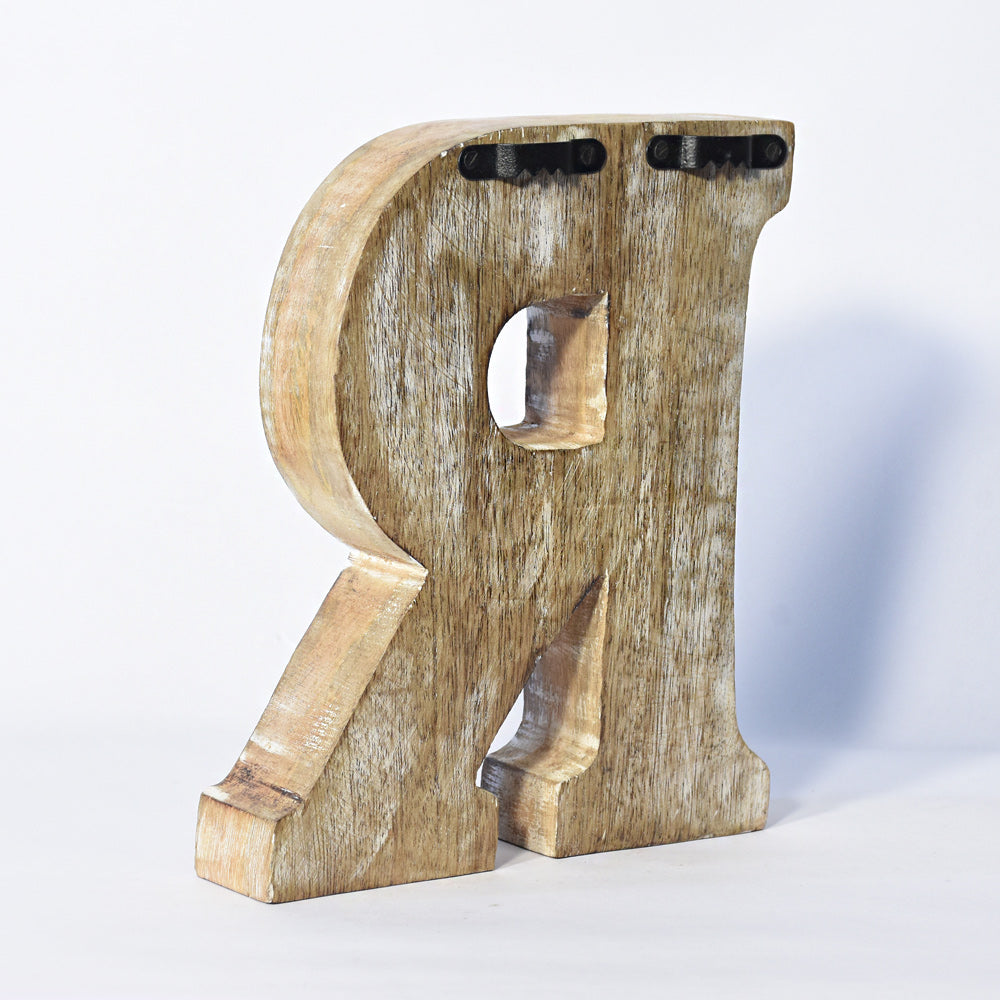 Bohemian Teardrop-Patterned Mango Wood Carved Letter & Number Block