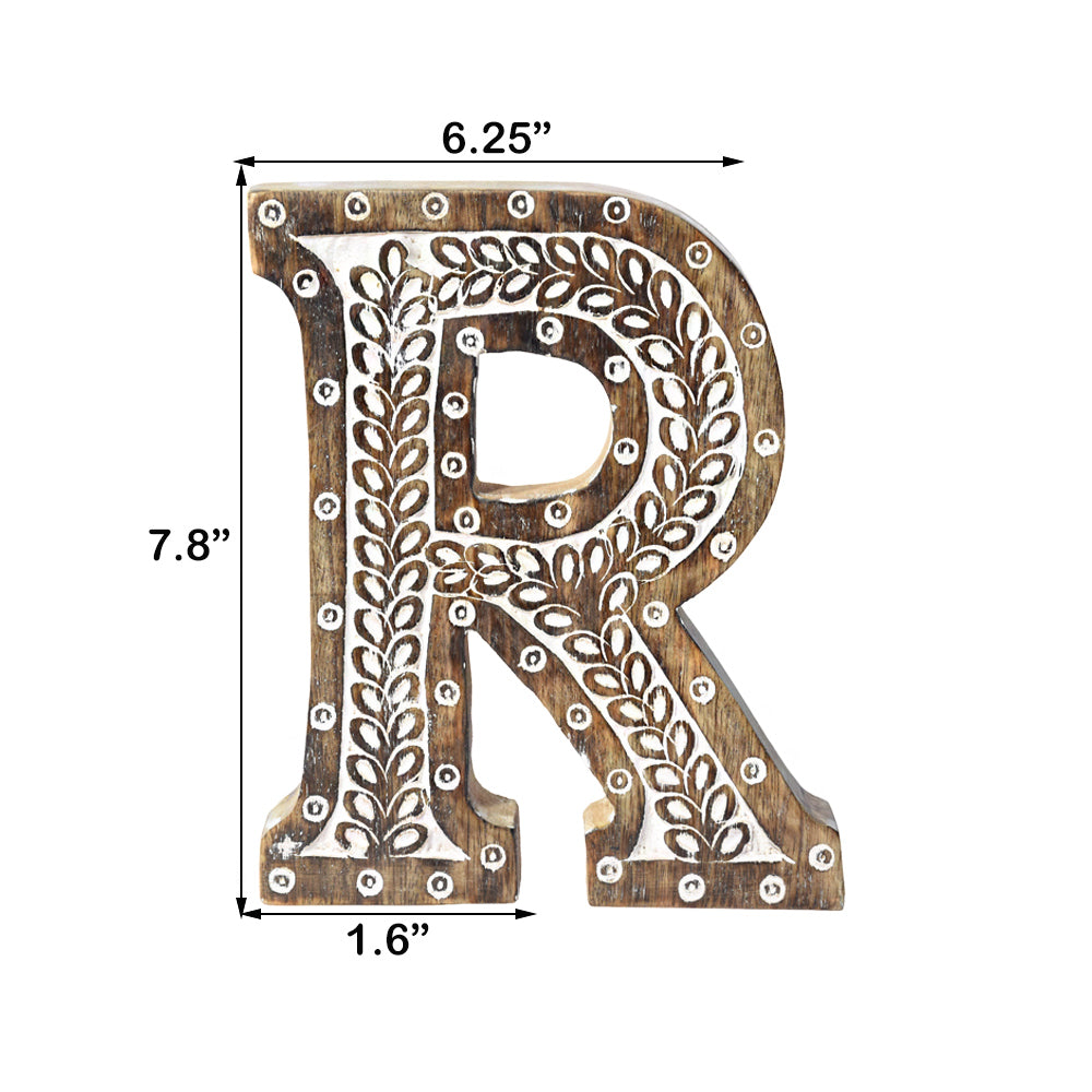 Bohemian Teardrop-Patterned Mango Wood Carved Letter & Number Block