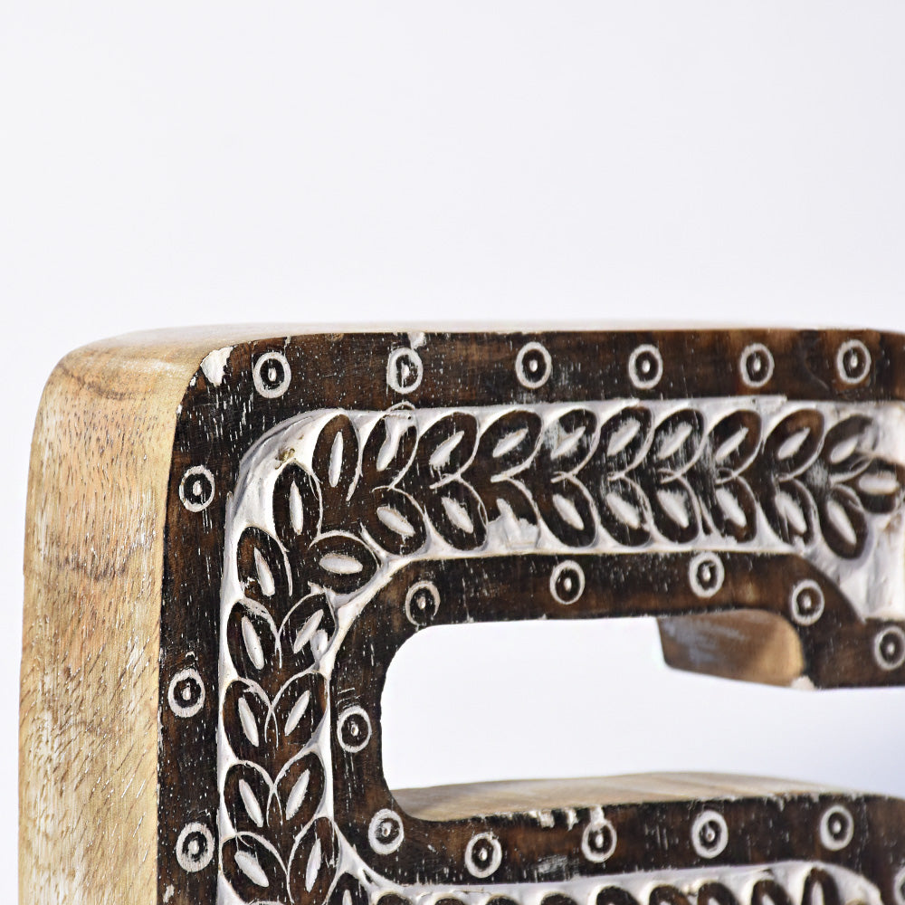 Bohemian Teardrop-Patterned Mango Wood Carved Letter & Number Block