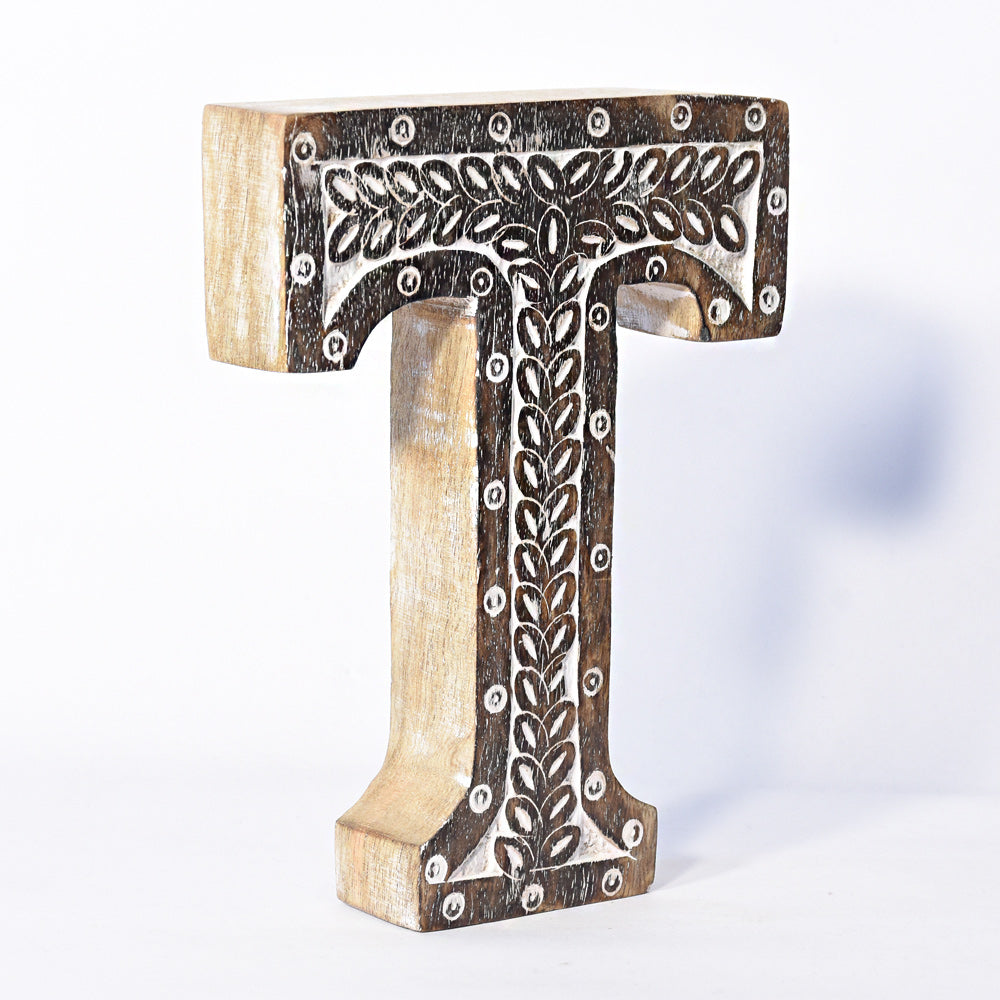 Bohemian Teardrop-Patterned Mango Wood Carved Letter & Number Block