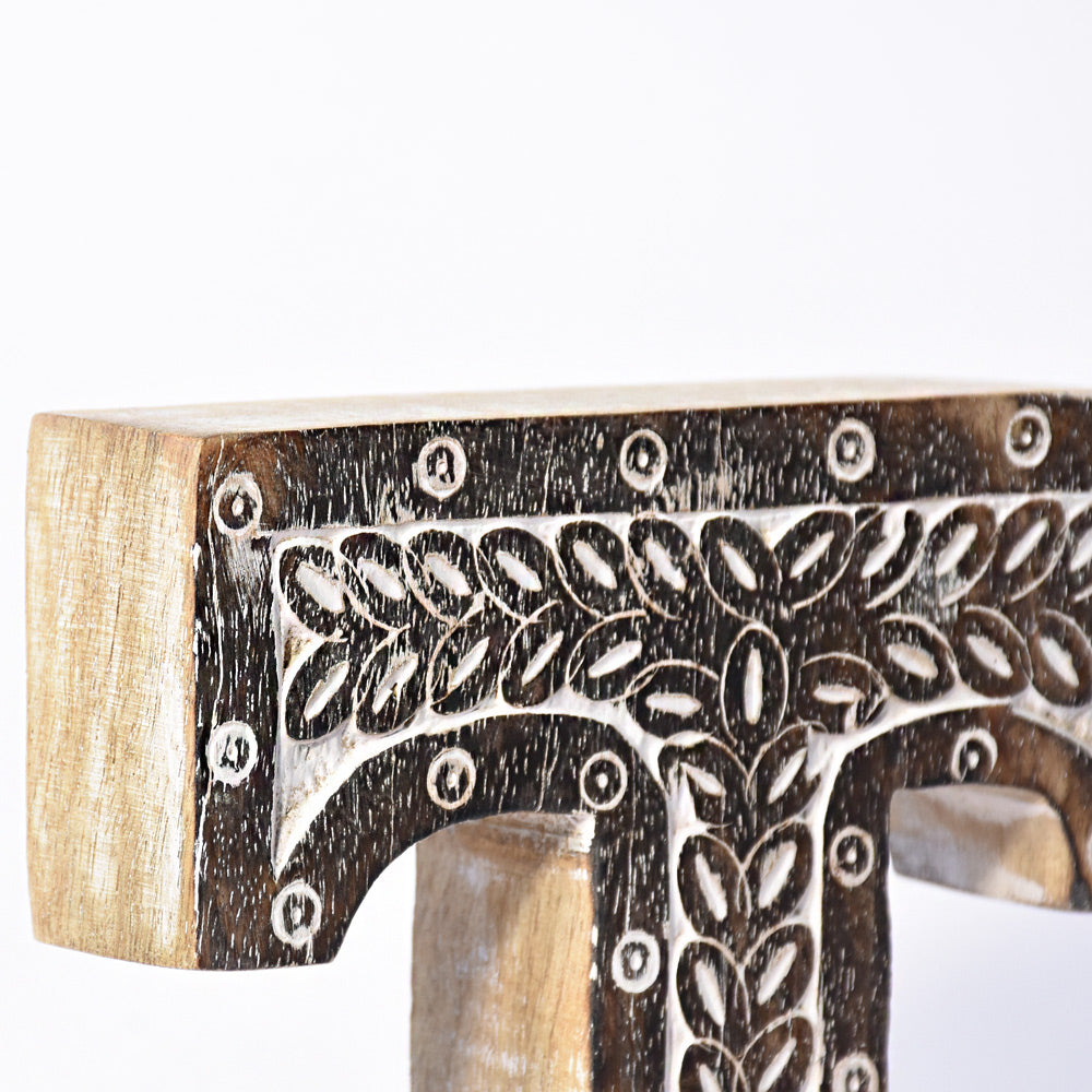 Bohemian Teardrop-Patterned Mango Wood Carved Letter & Number Block