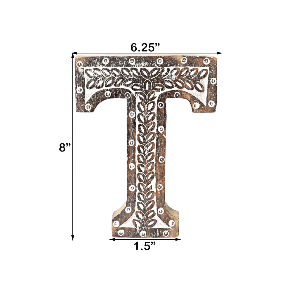 Bohemian Teardrop-Patterned Mango Wood Carved Letter & Number Block
