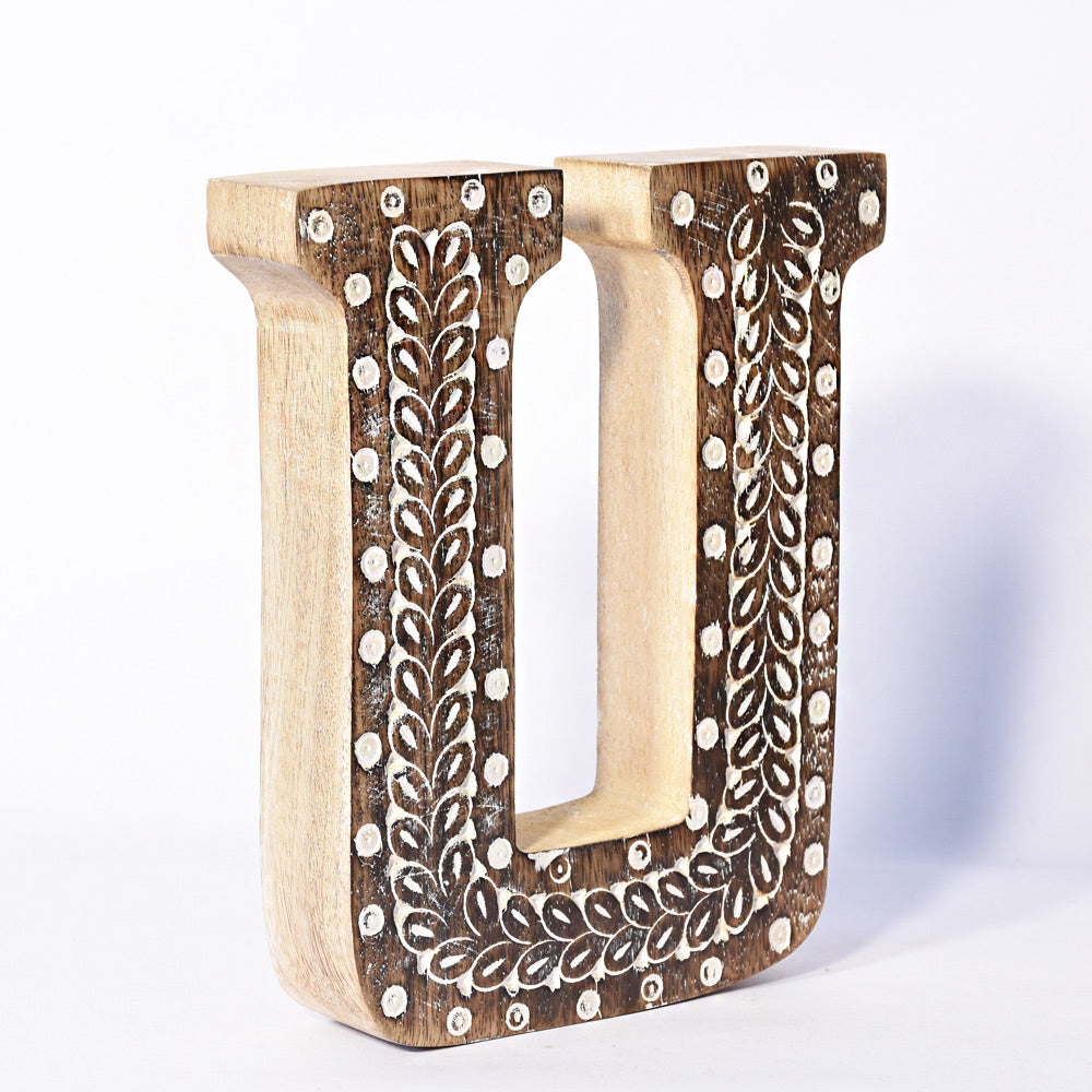Bohemian Teardrop-Patterned Mango Wood Carved Letter & Number Block