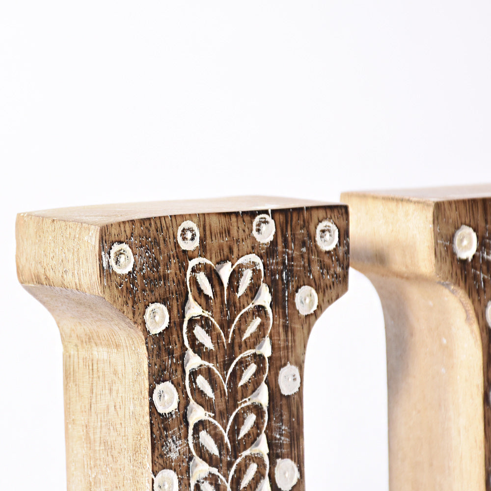 Bohemian Teardrop-Patterned Mango Wood Carved Letter & Number Block