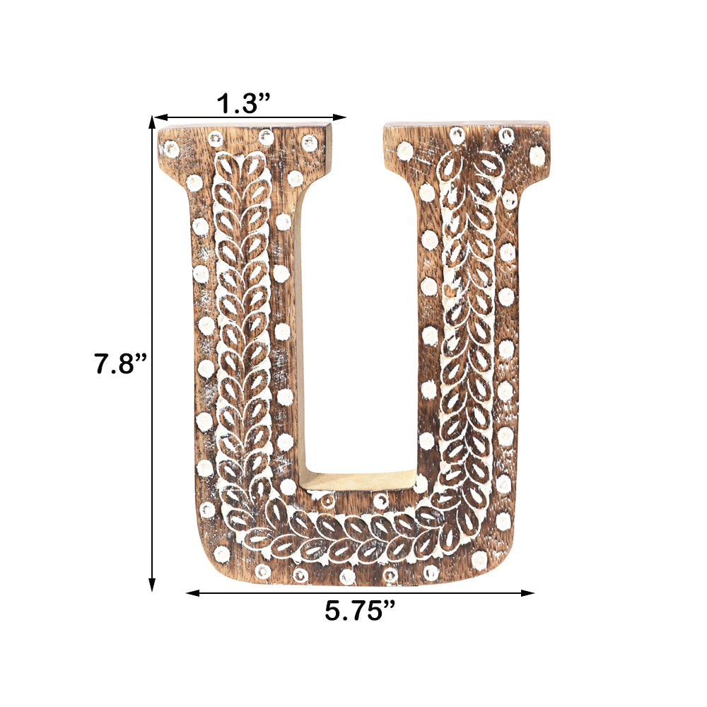 Bohemian Teardrop-Patterned Mango Wood Carved Letter & Number Block