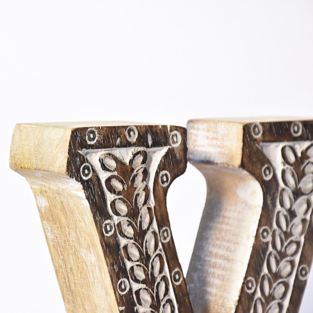 Bohemian Teardrop-Patterned Mango Wood Carved Letter & Number Block