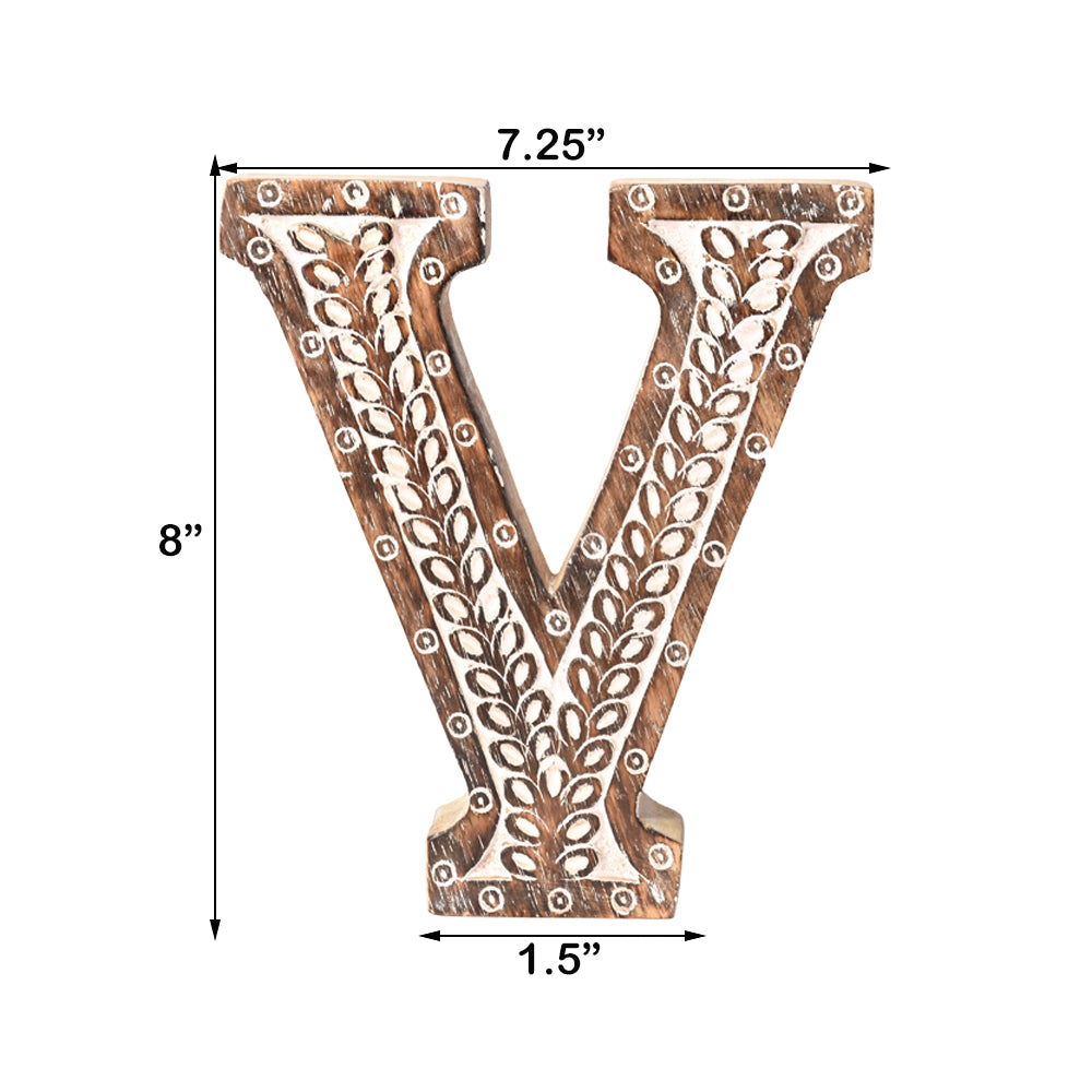 Bohemian Teardrop-Patterned Mango Wood Carved Letter & Number Block