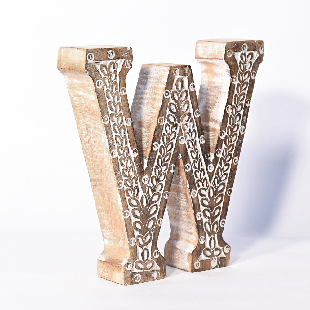 Bohemian Teardrop-Patterned Mango Wood Carved Letter & Number Block