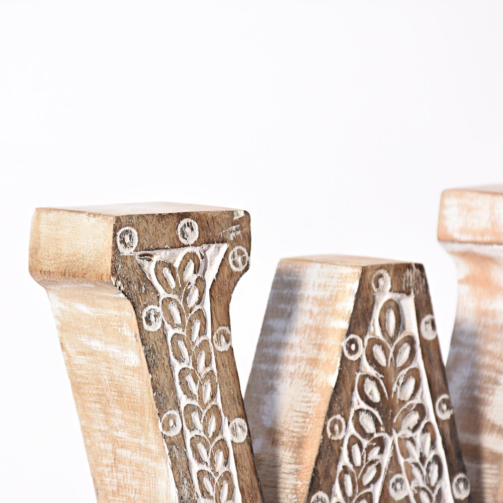 Bohemian Teardrop-Patterned Mango Wood Carved Letter & Number Block