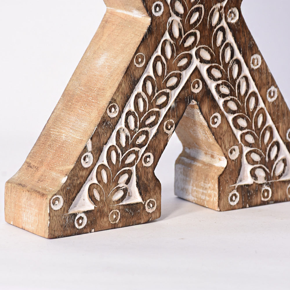 Bohemian Teardrop-Patterned Mango Wood Carved Letter & Number Block
