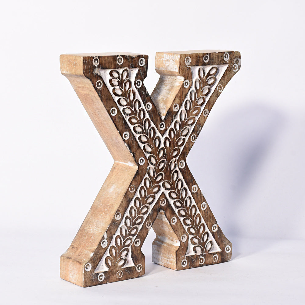 Bohemian Teardrop-Patterned Mango Wood Carved Letter & Number Block