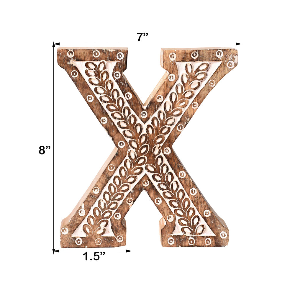 Bohemian Teardrop-Patterned Mango Wood Carved Letter & Number Block