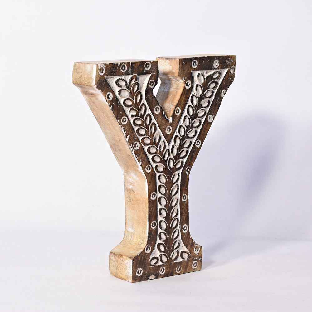 Bohemian Teardrop-Patterned Mango Wood Carved Letter & Number Block