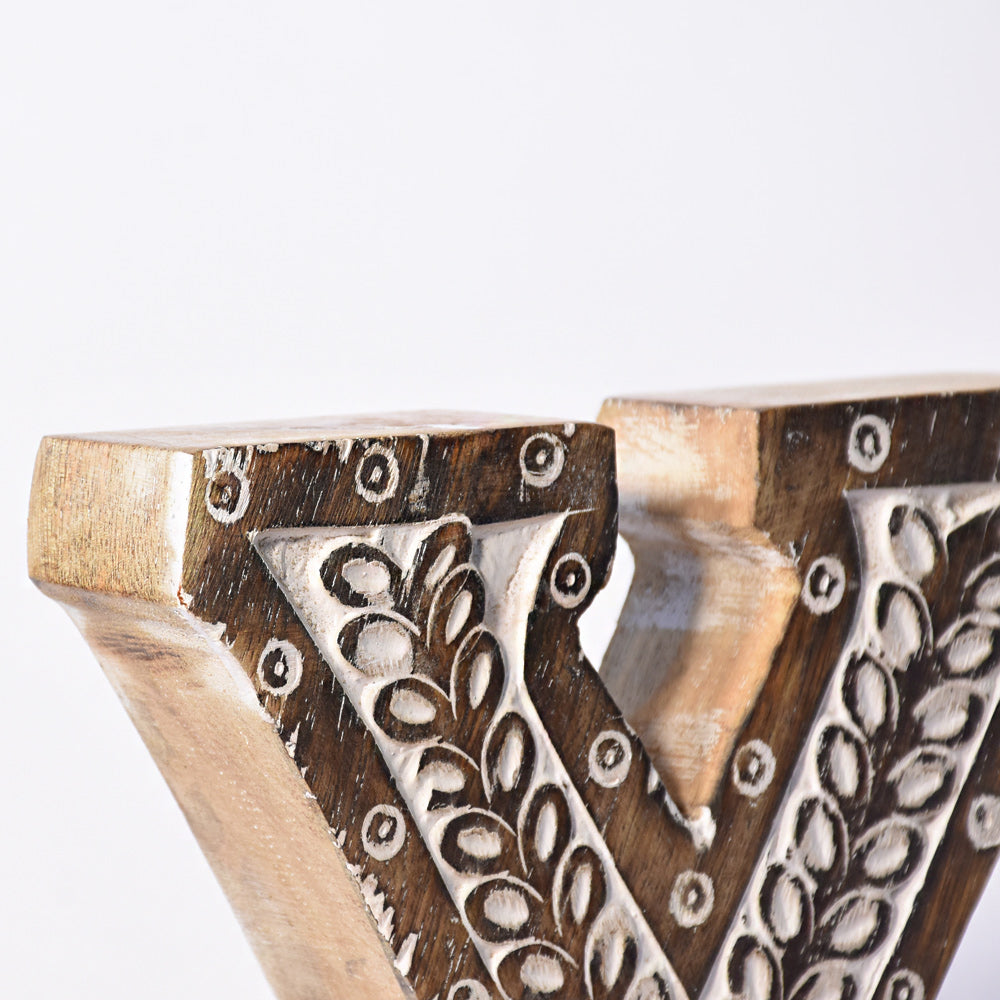 Bohemian Teardrop-Patterned Mango Wood Carved Letter & Number Block