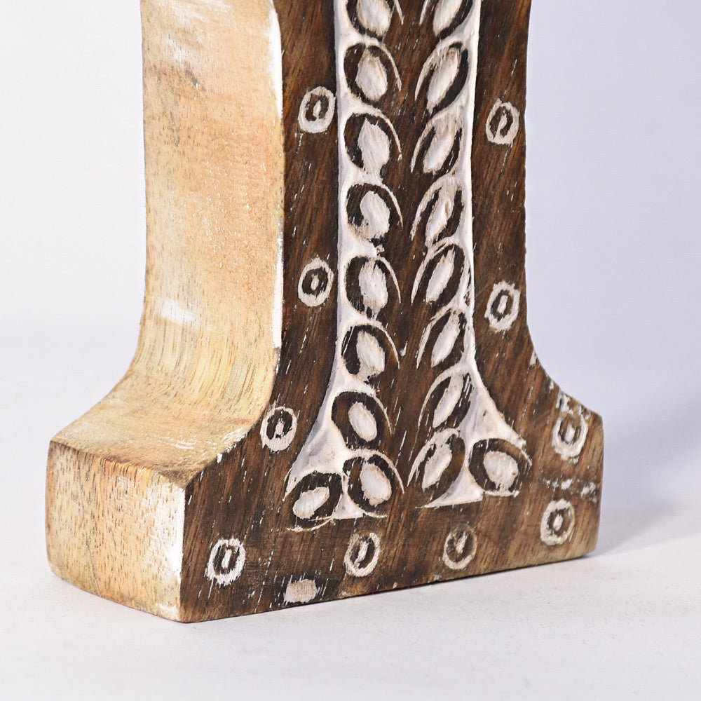 Bohemian Teardrop-Patterned Mango Wood Carved Letter & Number Block