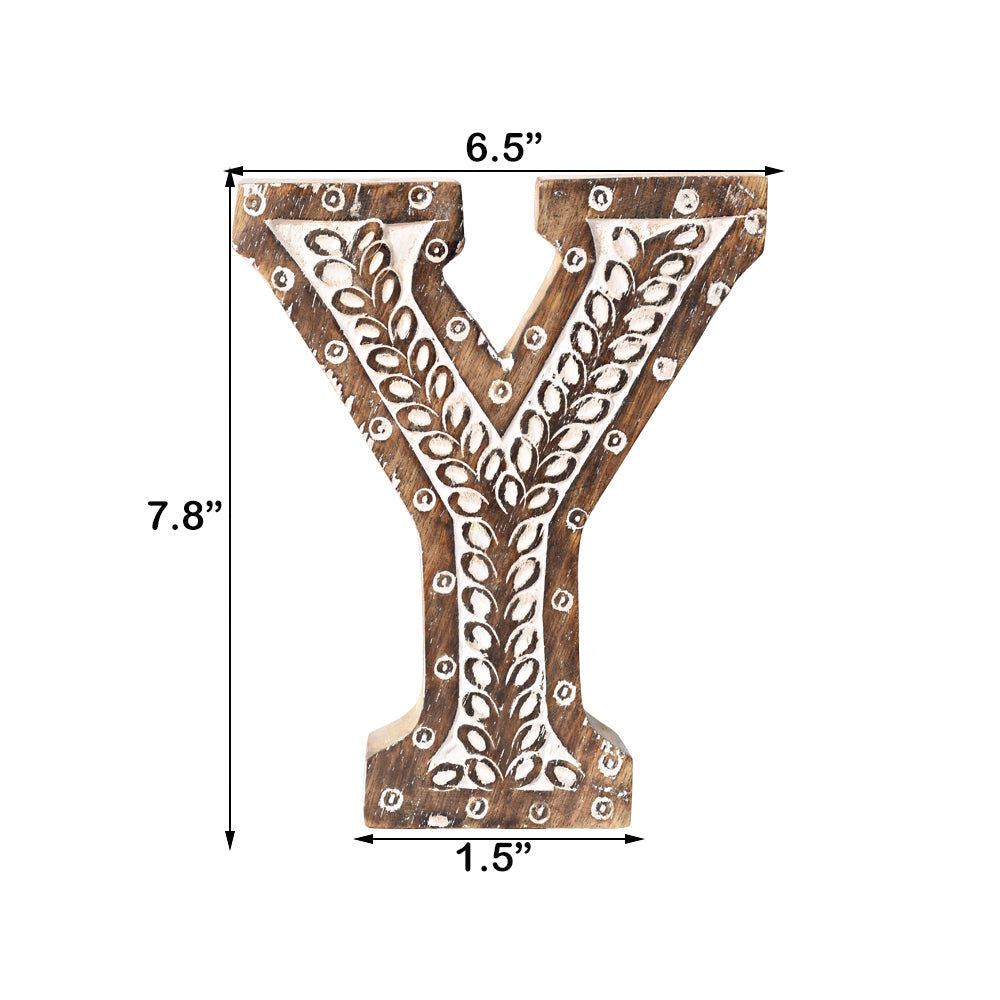 Bohemian Teardrop-Patterned Mango Wood Carved Letter & Number Block
