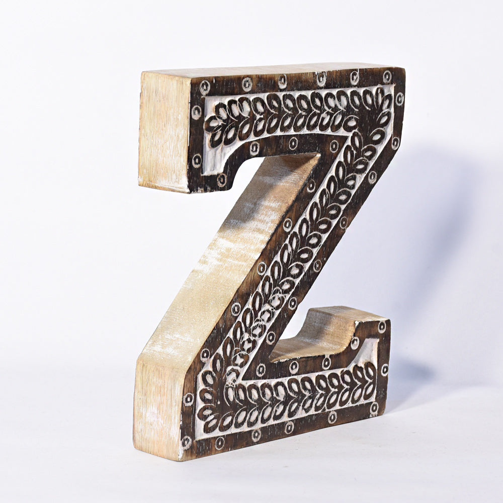 Bohemian Teardrop-Patterned Mango Wood Carved Letter & Number Block