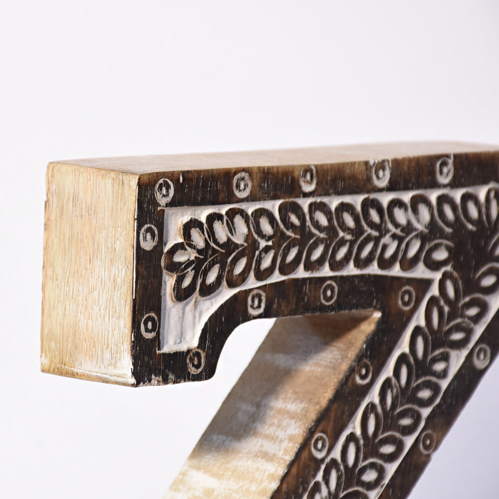 Bohemian Teardrop-Patterned Mango Wood Carved Letter & Number Block
