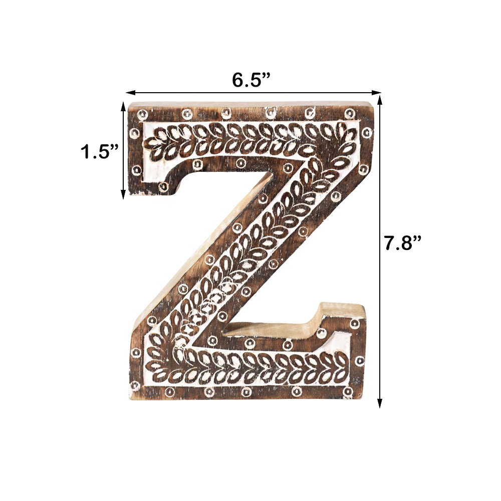 Bohemian Teardrop-Patterned Mango Wood Carved Letter & Number Block