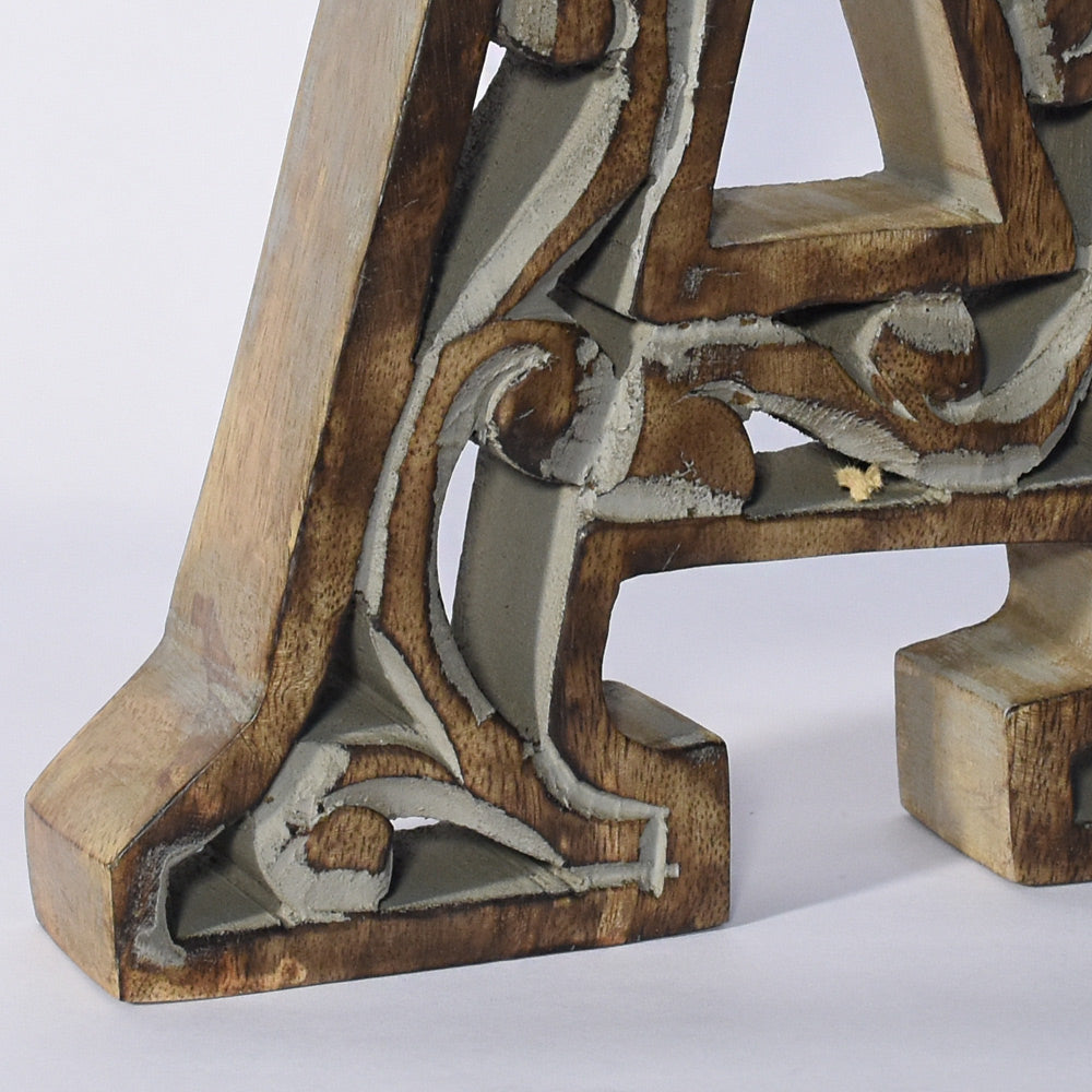 Artisanal Vintage-Inspired Mango Wood Carved Alphabet(A to Z) & Number(0 to 9) Block