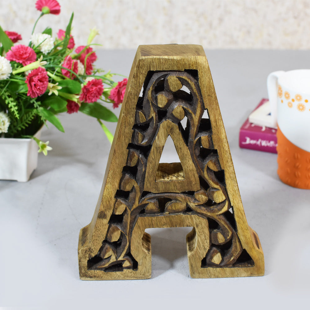 Heritage Carved Mango Wood Letter with Dark Highlights