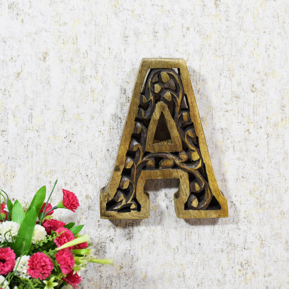 Heritage Carved Mango Wood Letter with Dark Highlights
