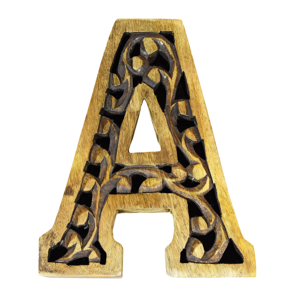 Heritage Carved Mango Wood Letter with Dark Highlights