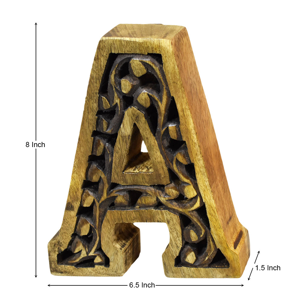 Heritage Carved Mango Wood Letter with Dark Highlights