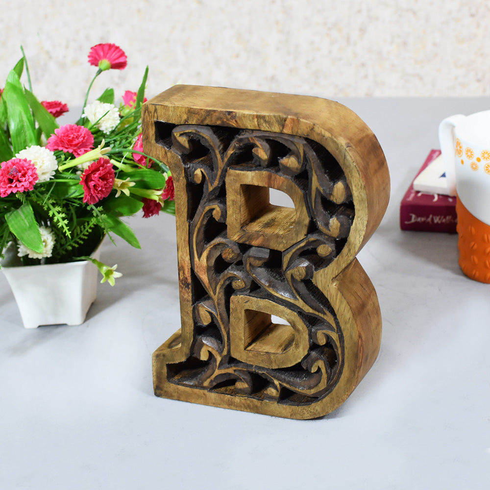 Heritage Carved Mango Wood Letter with Dark Highlights