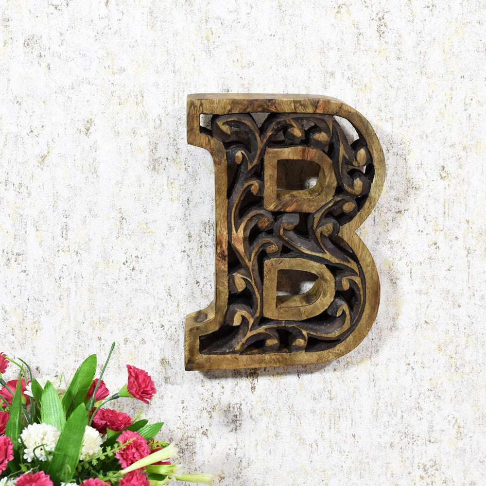 Heritage Carved Mango Wood Letter with Dark Highlights