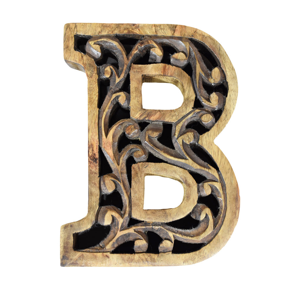 Heritage Carved Mango Wood Letter with Dark Highlights