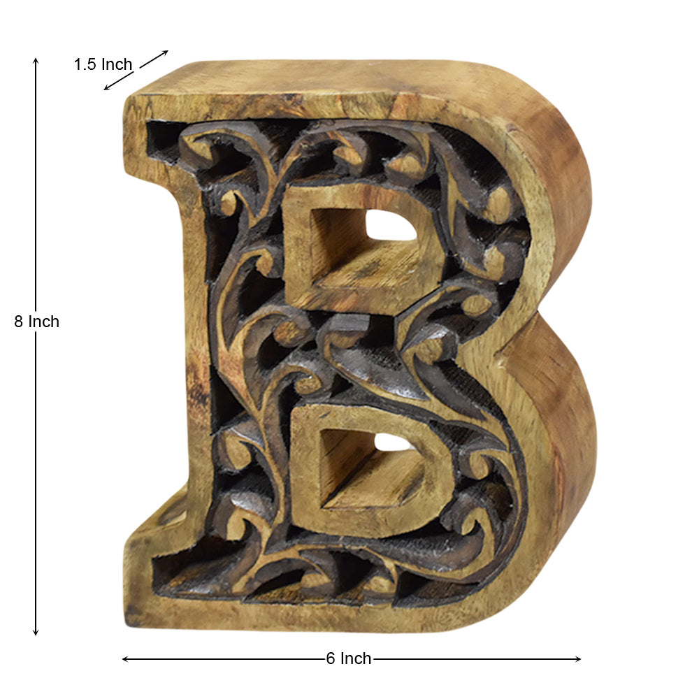 Heritage Carved Mango Wood Letter with Dark Highlights