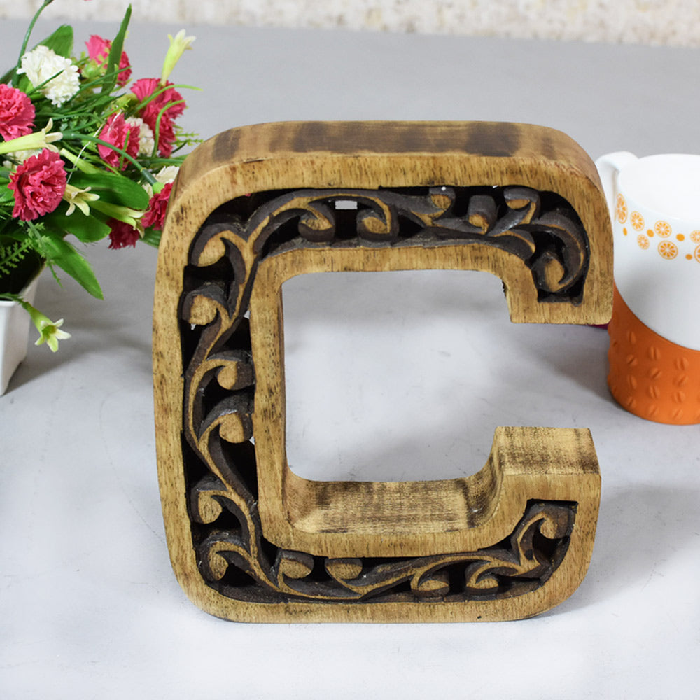 Heritage Carved Mango Wood Letter with Dark Highlights