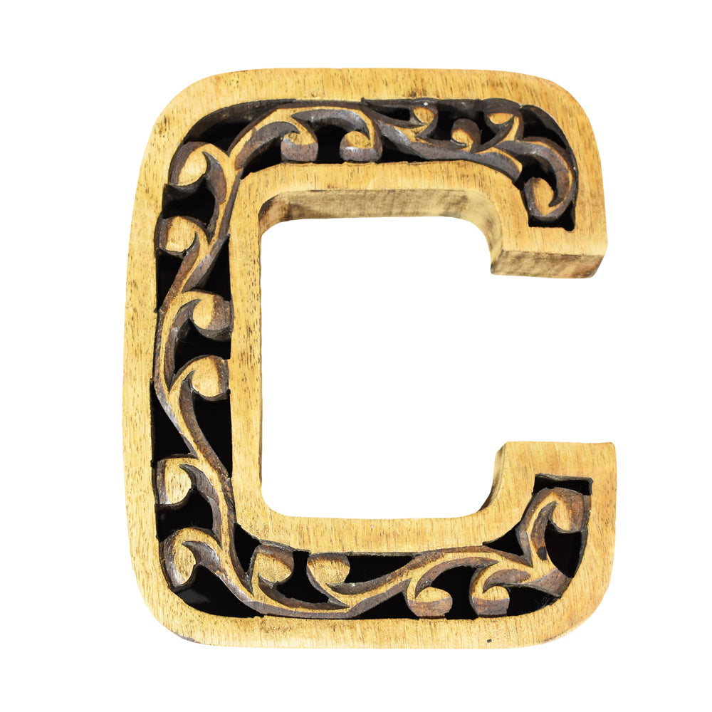 Heritage Carved Mango Wood Letter with Dark Highlights