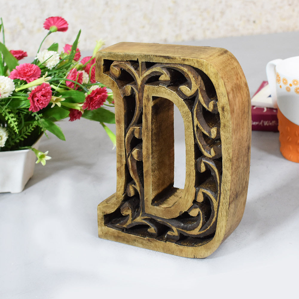 Heritage Carved Mango Wood Letter with Dark Highlights