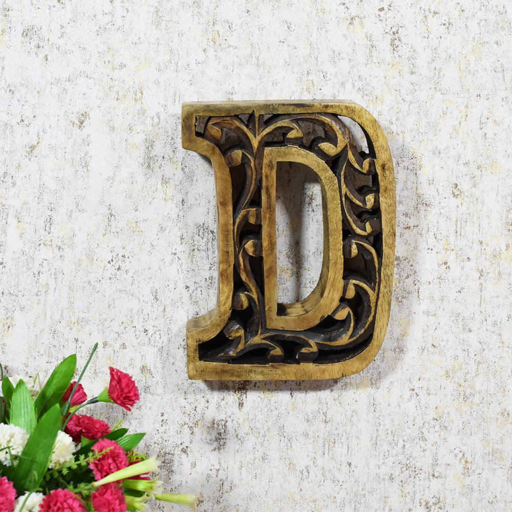 Heritage Carved Mango Wood Letter with Dark Highlights