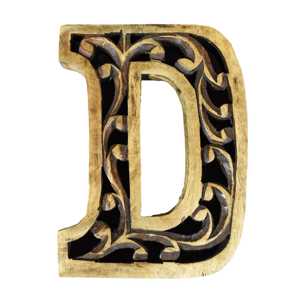 Heritage Carved Mango Wood Letter with Dark Highlights
