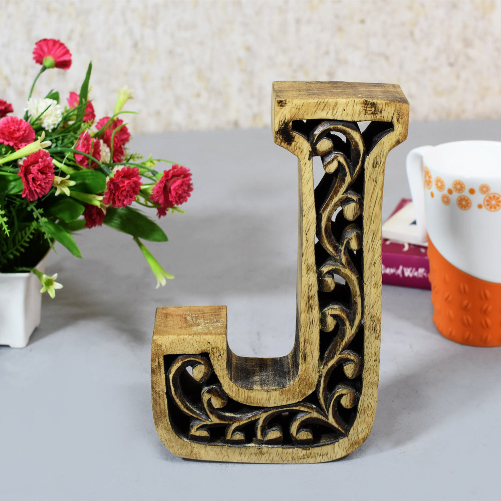 Heritage Carved Mango Wood Letter with Dark Highlights
