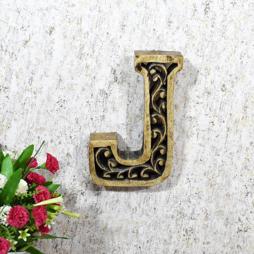 Heritage Carved Mango Wood Letter with Dark Highlights